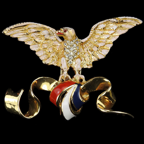 Corocraft Sterling WW2 US Patriotic Flying Eagle with Red White and Blue Bow Pin Clip