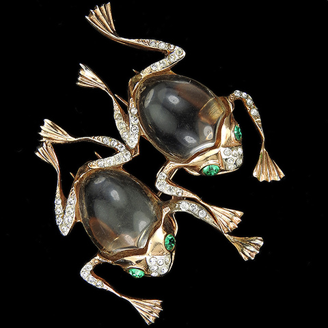 Coro Sterling Gold and Pave Jelly Belly Frogs Duette