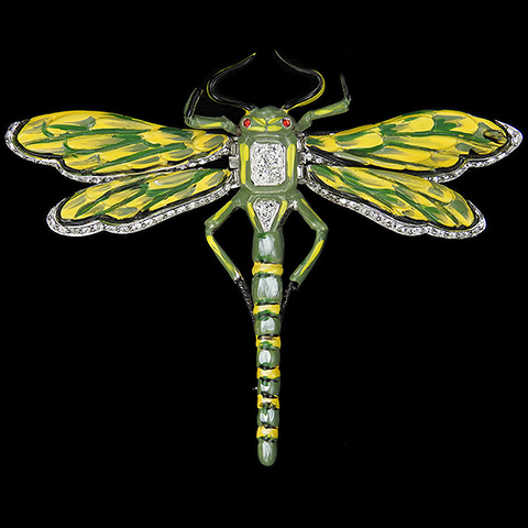 Coro Pave and Enamel Moveable Wings Dragonfly Pin