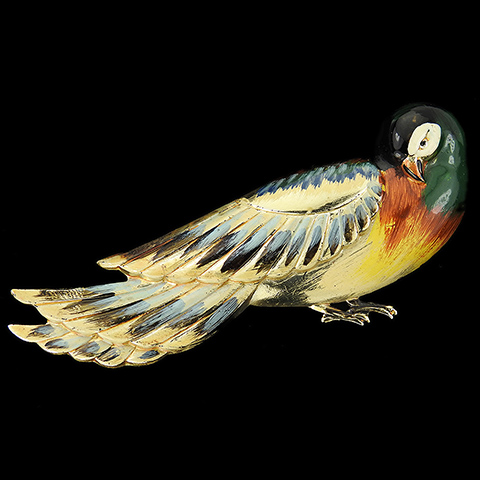 Coro Sterling Enamelled Pheasant Bird Pin