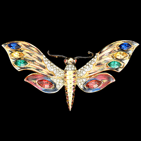 Corocraft Sterling Gold Pave Enamel and Multicolour Stones Butterfly Pin
