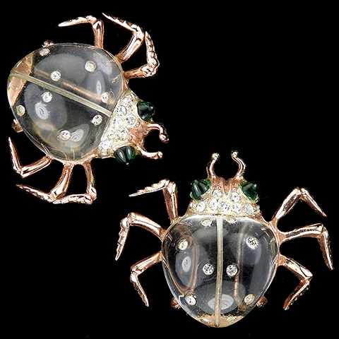 Coro Sterling 'Twinkling Twins' Pair of Jelly Belly Beetle Bug Pin Clips