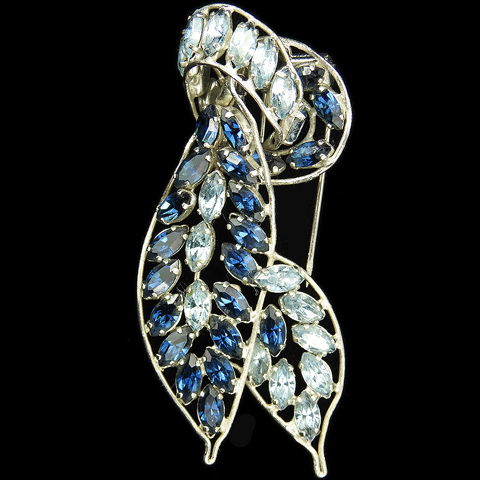 Roger Jean Pierre Depose Made in France Sapphire and Aquamarine Leaf Swirl Pin Clip