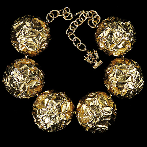 Mosell Six Giant Gold Nugget Hemisphere Domes Choker Necklace