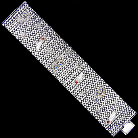 Kreisler White Gold Finished Basketweave Moon, Stars and Shooting Stars Bracelet