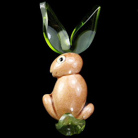 Elzac 'Bunnykins' Ceramic Rabbit with Jellybelly Green Lucite Ears Pin