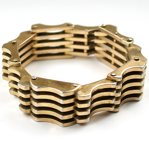 European Deco Interlinked Gold on Sterling Machine Age Bracelet