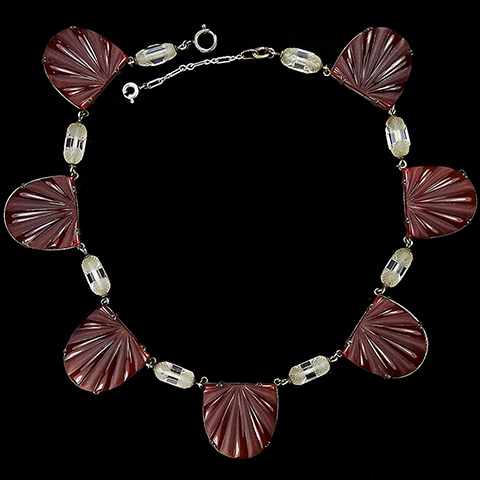 Deco Glass Crystal Scallops and Rock Quartz Necklace