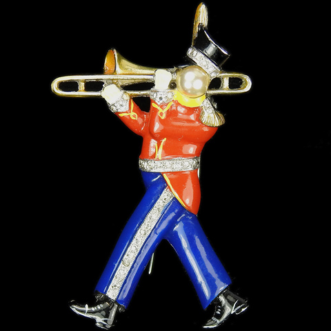 DuJay Pave and Enamel Military Marching Band Trombone Player Musical Pin Clip
