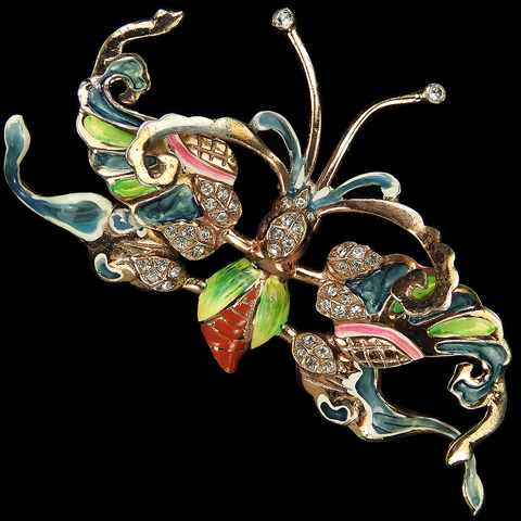 Nettie Rosenstein Sterling Gold and Enamel Giant Chinese Butterfly Pin Clip