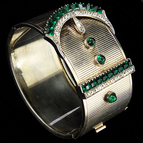 Dujay Pave and Invisibly Set Emeralds Belt Buckle Bangle Bracelet