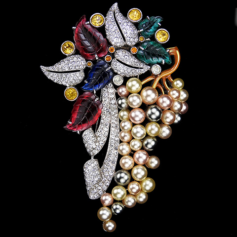 Dujay Pave Fruit Salads and Multicolour Pearls Floral Spray Pin Clip