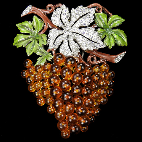 Dujay Pave and Enamel Leaves and Openwork Citrine Cabochons Fruit Pin Clip