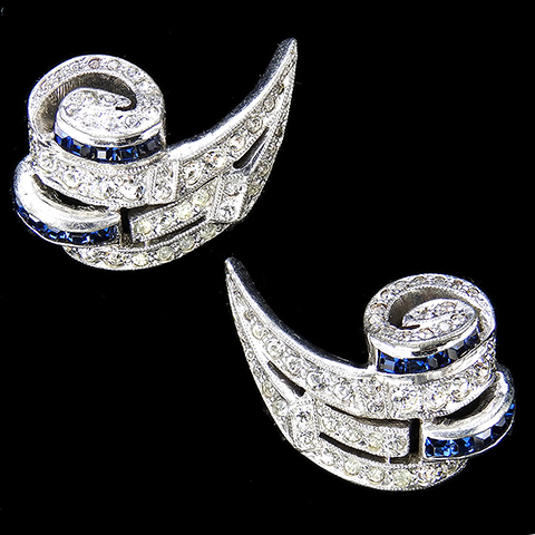 Dujay Pave and Invisibly Set Sapphires Spiral Swirl Clip Earrings