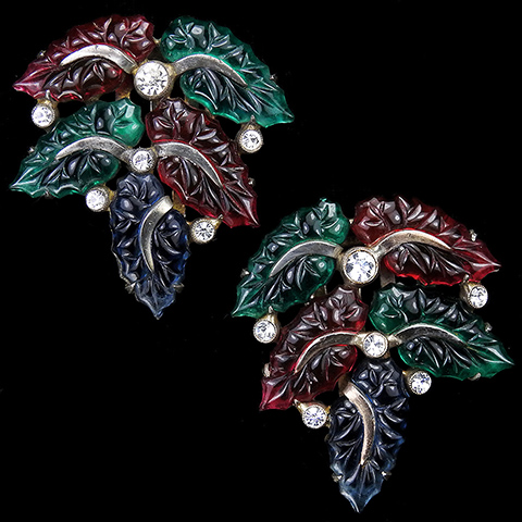 Deco Spangles and Tricolour Fruit Salad Leaves Matched Pair of Floral Spray Dress Clips