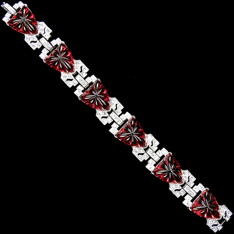 Deco Pave and Ruby Fruit Salad Triangular Lozenges Six Link Bracelet