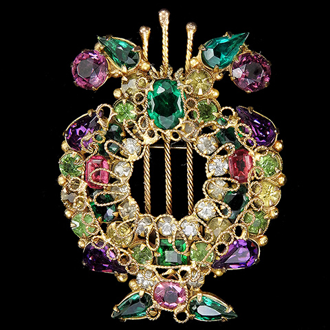 Robert Gold Filigree and Muticolour Stones Musical Lyre Pin