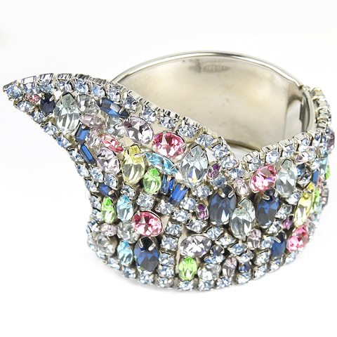 Alice Caviness (unsigned) Silver Blue Topaz and Multicolour Gems Bangle Bracelet