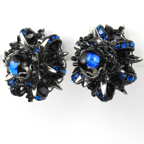 Alice Caviness Sapphire Gemstones and Rings with Onyx Beads Starburst Clip Earrings