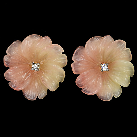 Kenneth Lane Pink Poured Glass Flower Clip Earrings