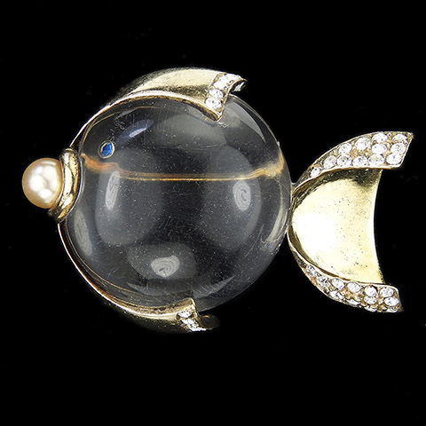 Sterling Gold Pave and Pearl Jelly Belly Fish Pin
