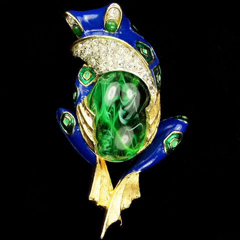 Jomaz Blue Pave and Emerald Belly Frog Pin