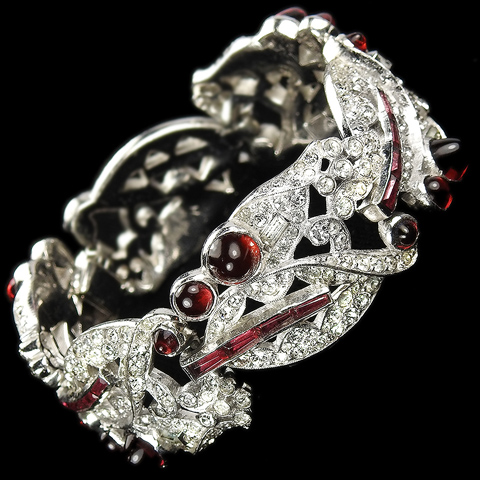 Jomaz Pave Leaves and Invisibly Set Rubies and Ruby Cabochons Link Bracelet