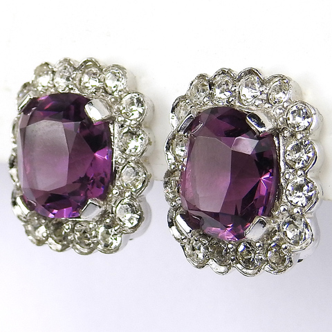 Joseph Mazer Pave and Amethyst Square Button Clip Earrings