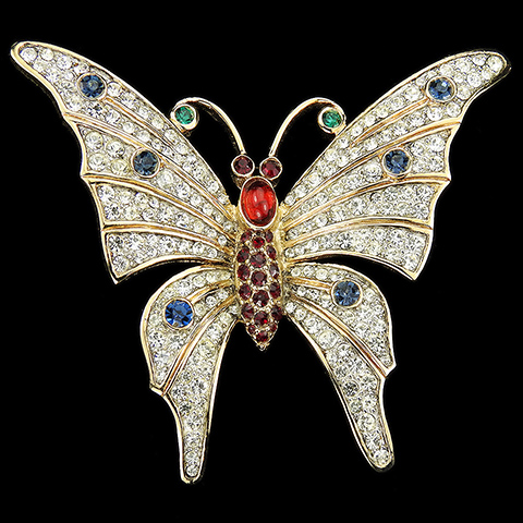Jomaz Gold Pave Ruby Cabochon and Multicolour Stones Butterfly Pin
