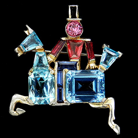 Jomaz Gold and Multicolour Gemset Stones Dressage Rider in Top Hat Horse Riding Pin