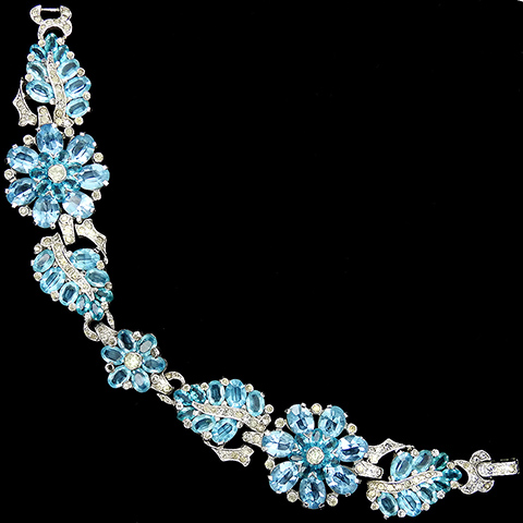 Mazer Pave and Aquamarines Flowers and Leaves Floral Bracelet