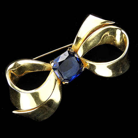 Mazer Gold and Table Cut Sapphire Bowknot Bow Pin