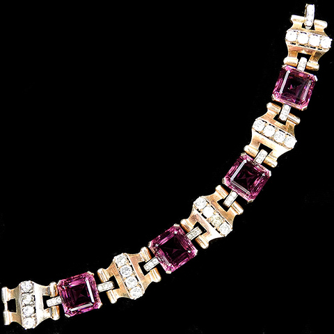 Mazer Sterling Gold Pave and Square Cut Amethysts Tank Bracelet