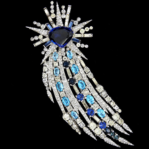 Mazer Pave Baguettes Octagon Cut Sapphire and Aquamarines Shooting Star Comet Pin