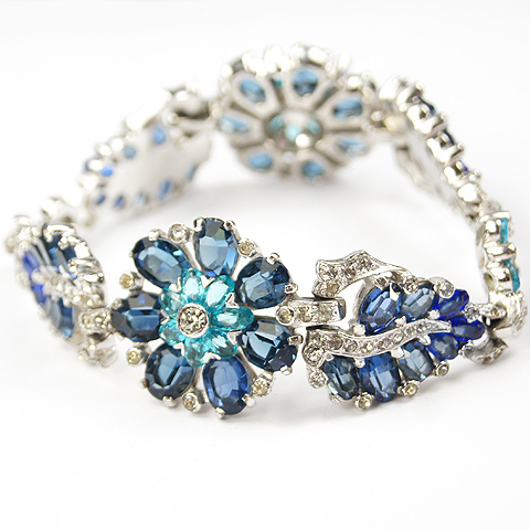 Mazer Aqua and Sapphire Flowers and Leaves Floral Bracelet