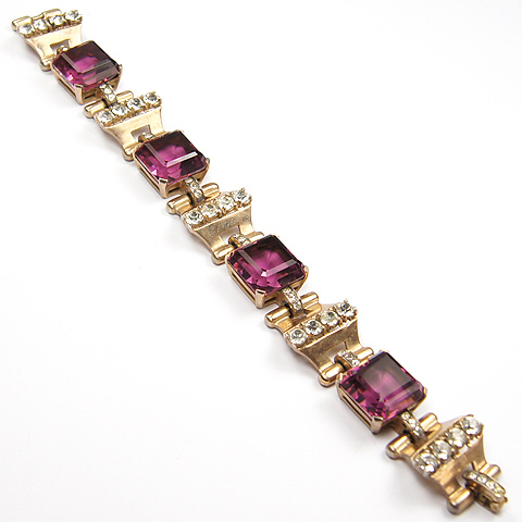Mazer Sterling Gold Pave and Square Cut Amethysts Bracelet
