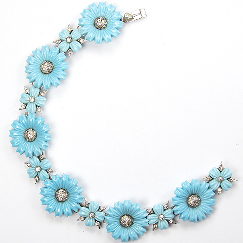 Mazer Pave and Turquoise Poured Glass Flowers and Four Leaf Clovers Bracelet