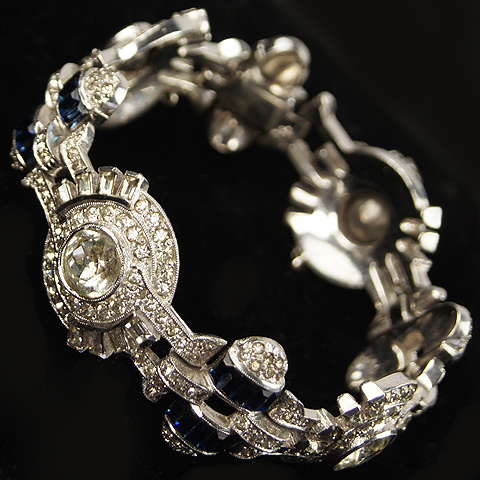 Mazer Deco Pave Spirals and Invisibly Set Sapphires Link Bracelet