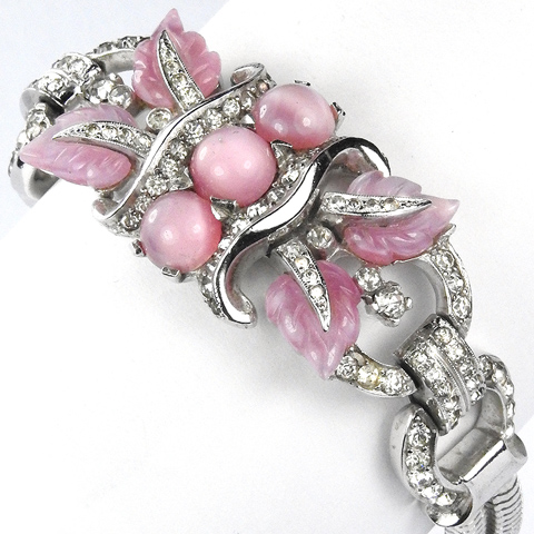 Mazer 'Le Printemps' Pave Silver and Pink Moonstone Globes and Leaves Bracelet 