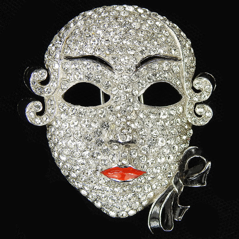 Mazer Pave and Enamel 'Venetian' Face Mask with Bow Tie Pin Clip