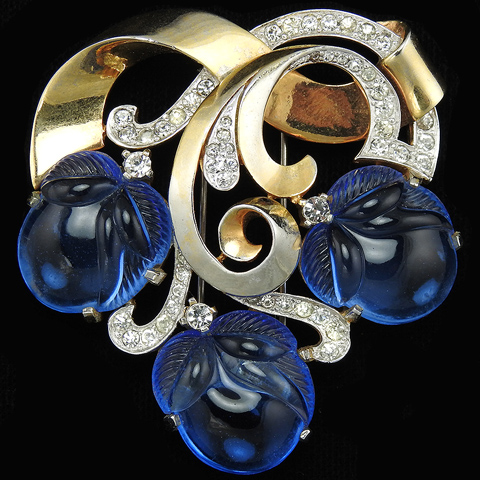 Mazer Triple Acorns Sapphire Jelly Belly Fruit Salad Gold and Pave Swirl Pin Clip