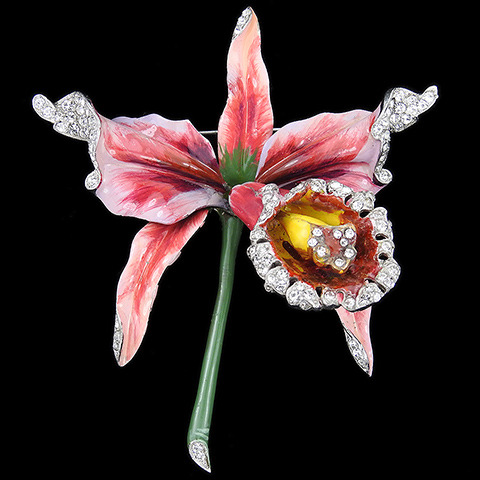 Mazer (unsigned) Pave and Enamel Giant Trembler Orchid Pin