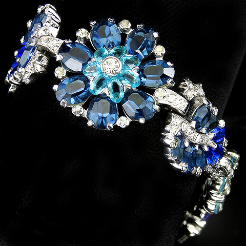 Mazer Pave Sapphires and Aquamarines Flowers and Leaves Floral Bracelet
