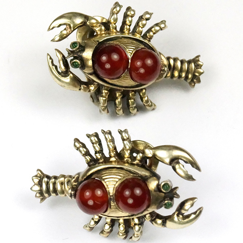 Sterling and Ruby Cabochons Lobster Clip Earrings