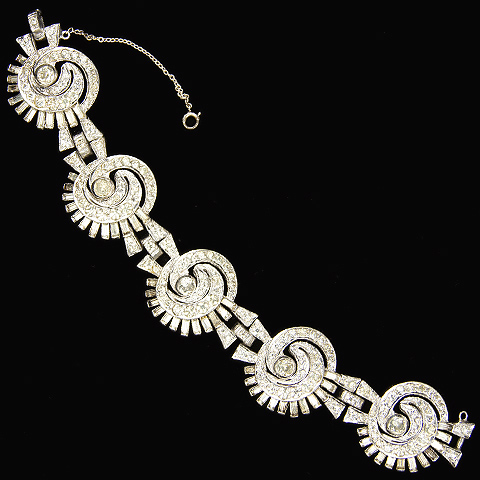 DeRosa Pave and Baguette Spiral Swirls Deco Link Bracelet