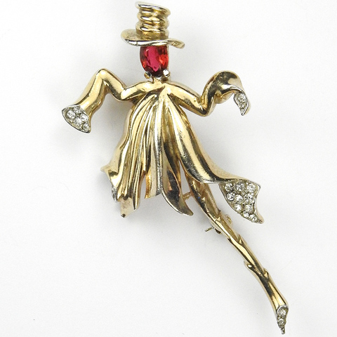 Reja Gold Pave and Ruby Scarecrow Pin