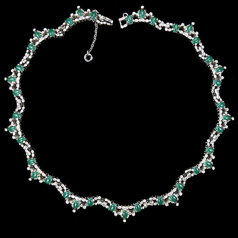 Reja Pave and Emerald Cabcohons Linked Triplets Choker Necklace