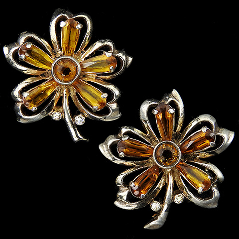 DeRosa Sterling Citrine Flowers Clip Earrings