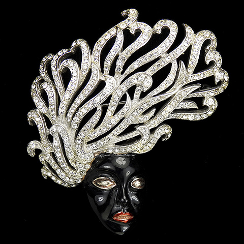 Reja Sterling Pave and Black Enamel Medusa Female Greek Gorgon's Head with Pave Snake Hair Pin