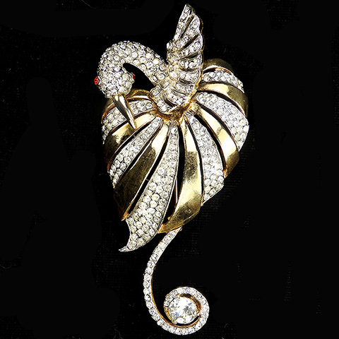 Reja Gold and Pave Giant Stylized Nestling Swan Bird Pin